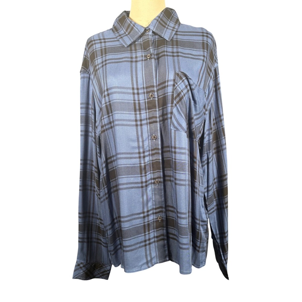 WeWoreWhat Blue Black Plaid Boyfriend Shirt Viscose Button Down Womens Small NEW
